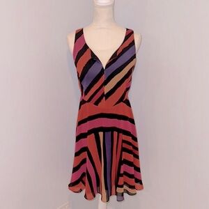 CAbi Black and Orange Sleeveless V-Neck A-Line Mini Dress